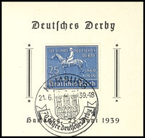 1939, Deutsches Derby - Hamburg 25 Juni 1939, Kl. Gedenkblatt Mit Pass. MiNr. 698 Und SST Hamburg 21.6.39, Tadellos... - Sonstige & Ohne Zuordnung