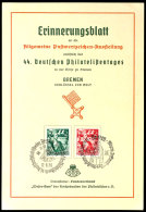 1938, Erinnerungsblatt (DIN A5) "Allgemeine Postwertzeichenausstellung Bremen Mit Zwei Versch. Thematischen... - Sonstige & Ohne Zuordnung