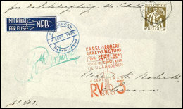 Belgien: 1935, Frankierter Brief Mit Sonder-Cachet RV 3, Blauem Flugstempel Vom 4.9. Und E.U. Roberti, Pracht (EZ:... - Autres & Non Classés