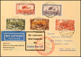 Saarland: 1930, Südamerikafahrt Bis Lakehurst, Beidseitig Frankierte Vordruckkarte Mit Bunter Frankatur (u.a.... - Sonstige & Ohne Zuordnung