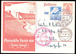 1936, Olympiafahrt LZ 129, Auflieferung Rhein/Main-Flughafen, 15 Pfg Olympiade-GS-Postkarte Mit ZuF Linkes... - Sonstige & Ohne Zuordnung