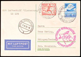 1936, Olympiafahrt LZ 129, Auflieferung Rhein/Main-Flughafen, Mit 12 Pfg Olympiade-Sondermarke Und 40 Pfg... - Other & Unclassified