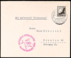 1936, Olympiafahrt LZ 129, Auflieferung Rhein/Main-Flughafen, Brief Mit EF 100 Pfg Steinadler Nach Breslau,... - Sonstige & Ohne Zuordnung