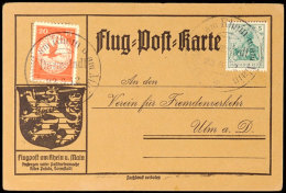 DARMSTADT 22.6.12, Flugpostmarke 20 Pfg Nebst 5 Pfg Germania Auf Graubrauner Flugpostkarte, Glatter Karton,... - Other & Unclassified