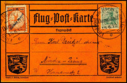 1912, Gelber Hund Auf Rhein-Main-Flugpostkarte Mit SST DARMSTADT 18.6.12, Tadellos, Katalog: IV BF1912, Yellow... - Sonstige & Ohne Zuordnung