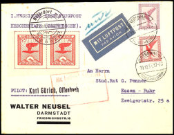 25 Pfg 1. Hessische Segelflugpost Herchenhain, Waagerechtes Paar Mit SST Auf Luftpost-Brief Mit 15 Pfg Und 10 Pfg... - Airmail & Zeppelin