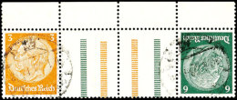 3+Z+Z+6 Pf., Hindenburg 1937/39, Waager. Zusammendruck, Braune StrL. Abstand 9 Mm, Oberrandstück, Gest., Mi.... - Sonstige & Ohne Zuordnung