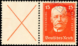 X+ 15 Pf., Hindenburgspende 1927, Waager. Zusammendruck, Gest., Mi. 200,-, Katalog: W25 OX 15 Pf.,... - Sonstige & Ohne Zuordnung