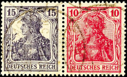 15+10 Pf., Germania, Waager. Zusammendruck, Gest., Gepr. Infla, Mi. 250,-, Katalog: W13aa O15 10 Pf., Germania,... - Sonstige & Ohne Zuordnung