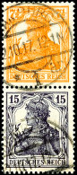 7½ Orange + 15 Pf., Germania, Senkr. Zusammendruck, Gest. "HAMBURG 2.10.17, Gepr. Infla, Mi. 220,-, Katalog:... - Other & Unclassified