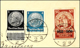 50 Pfg. Nothilfe-Blockmarke Mit Zufrankatur Auf Briefstück Mit Stempel LÜBECK 13.2.34, Zwei Kleine... - Other & Unclassified