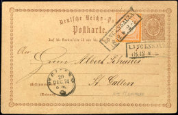 ½ Gr. Orange Als Zusatzfrankatur Auf GA-Karte ½ Gr. Von "LANGENSALZA 18 12" Nach St. Gallen, 1874,... - Sonstige & Ohne Zuordnung