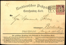 3 Kr. Karmin, Kl. Schild, Auf Korrespondenz-Karte Des Norddeutschen Postgebietes Von FRANKFURT 8.5.72 Nach... - Sonstige & Ohne Zuordnung