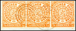 1/2 Gr. Orange, Durchstochen, Waager. Dreierstreifen Auf Briefstück Mit Entwertung Durch Dänischen... - Other & Unclassified