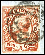 5 Ngr Rötlichbraun Tadellos Auf Briefstück, Luxus, Gepr. Richter, Mi. 220,--, Katalog: 12e BS5 Ngr... - Saxony