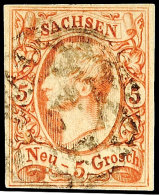 5 Ngr. Johann, Ziegelrot, Voll- Bis Breitrandig Mit Nr.-Stpl., Kabinett, Gepr. Rismondo BPP, Mi. 80,-, Katalog: 12a... - Saxony