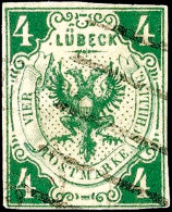 4 S. Grün, Schmal- Bis Breitrandig, Gestempelt, Kleine Beanstandungen, Signiert W. Engel, Mi. 750,-, Katalog:... - Lubeck
