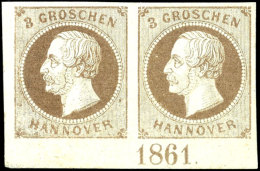 3 Gr. Hellbraun König Georg V., Unterrandpaar Mit Vollständiger Jahreszahl "1861", Einwandfrei... - Hannover