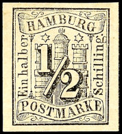 1/2 Schilling Schwarz, Vollrandig, Ungebraucht Mit Originalgummierung, Gepr. Pfenninger, Mi. 130.-, Katalog: 1... - Hamburg