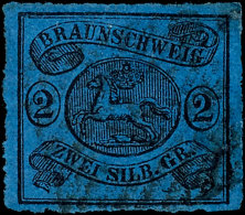 2 Sgr. Durchstochen, Schwarz Auf Dunkelblau, Tadellos Gestempelt, Mi. 420,--, Katalog: 15A O2 Sgr. Rouletted,... - Brunswick