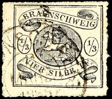 1/3 Sgr. Schwarz, Bogenförmiger Durchstich, Sauber Gestempelt, Repariert, Signiert Brettl BPP, Mi. 2.800,-,... - Braunschweig