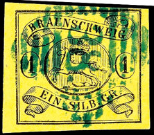 1 Sgr. Schwarz Auf Gelb, Farbfrisch, Voll- Bis Breitrandig, Zentrischer Blauer Stpl. "38" ( Schoeppenstedt),... - Braunschweig