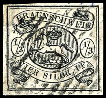 1/3 Sgr. Schwarz Auf (grau)weiß Sauber Gestempelt, Etwas Erhöht Gepr. W. Engel BPP, Mi. 450,--, Katalog:... - Braunschweig
