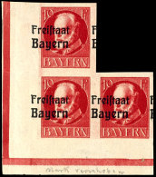10 Pfg Ludwig, Aufdruck "Freistaat Bayern", Im Dreierblock Aus Linker Unterer Bogenecke, Abart "horizontal... - Sonstige & Ohne Zuordnung