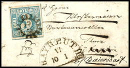 3 Kr. Blau, Vollrandige Marke (Kleine Bogenecke) Auf Kleinformatigem Damenbriefchen (90 X 48 Mm) Von Bayreuth Nach... - Other & Unclassified