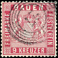 9 Kr. Karmin, Vollzähnig, Sehr Gut Zentriert, Sauberer 5-Ring "27" (Donaueschingen), Mi. 220,-, Katalog: 12... - Sonstige & Ohne Zuordnung