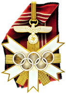Deutsches Olympia Ehrenzeichen, 1. Klasse, Halsdekoration, 1936, Mit Agraffe, Mit Originalem Halsband, Bronze... - Ohne Zuordnung