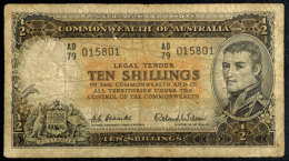 Australien, 10 Shillings, O.J. (1961-65), Matthew Flinders, Seriennummer AD 79 015801, Erhaltung IV-V., Katalog:... - Ohne Zuordnung