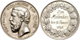 Baden, Friedrich I., Silberne Gedächtnismedaille (36,39g, Durchmesser Ca. 42,5mm), 1898, Von Ch. Schnitzspahn,... - Other & Unclassified