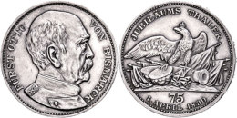 Silbermedaille (Dm. Ca. 34mm, Ca. 18,52g), 1890, Unsigniert, Auf Den 75. Geburtstag Von Otto Von Bismarck. Av:... - Sonstige & Ohne Zuordnung