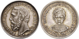 Baden, Friedrich I. Mit Kronprinzen Wilhelm, Silberjeton (6,09g, Durchmesser Ca. 23mm), 1888. Av.: Kopf Nach Links,... - Other & Unclassified