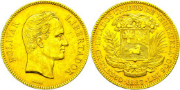 100 Bolivares, Gold, 1887, Fb. 2, Wz. Rf., Vz.  Vz100 Bolivares, Gold, 1887, Fb. 2, Watermark. Edge Nick,... - Venezuela