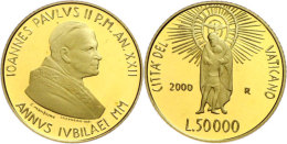 50 000 Lire, Gold, 2000, "Der Verlorene Sohn", 917er Gold, 7,5 G, Fb. 435, KM 316, In Originalsamtschatulle Mit... - Vatikan