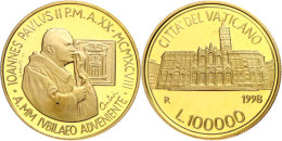 100 000 Lire, Gold, 1998, Basilica Di Santa Maria Maggiore, 917er Gold, 15 G, Fb. 430, KM 302, In... - Vatikan