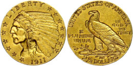 2 1/2 Dollars, Gold, 1911, Indian Head, Fb. 120, Vz.  Vz2 + Dollars, Gold, 1911, Indian Head, Fb. 120,... - Sonstige & Ohne Zuordnung