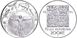 200 Kronen, 1994, Naturschutz, Auflage 2000 Stück, KM 14, Schön 185, In Schatulle.  PP200 Coronas,... - Tschechische Rep.