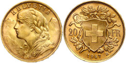 20 Franken, 1947, Gold, Vreneli, Vz-st  Vz-st20 Franc, 1947, Gold, Vreneli, Extremly Fine To Uncirculated ... - Other & Unclassified