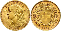 20 Franken, 1935, Gold, Vreneli, St  St20 Franc, 1935, Gold, Vreneli, St  St - Sonstige & Ohne Zuordnung