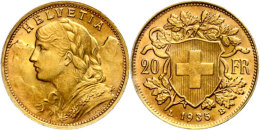 20 Franken, 1935, Gold, Vreneli, St  St20 Franc, 1935, Gold, Vreneli, St  St - Other & Unclassified