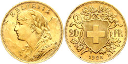 20 Franken, 1922, Gold, Vreneli, St  St20 Franc, 1922, Gold, Vreneli, St  St - Other & Unclassified