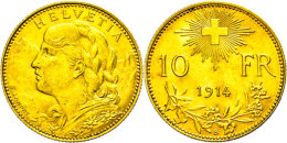 10 Franken, Gold, 1914, Fb. 10, Vz.  Vz10 Franc, Gold, 1914, Fb. 10, Extremley Fine  Vz - Sonstige & Ohne Zuordnung