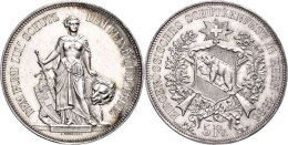 5 Franken, 1885, Bern, HMZ 2-1343o, Kl. Rf., Vz  Vz5 Franc, 1885, Bern, HMZ 2-13430, Small Edge Nick, Extremly... - Other & Unclassified