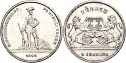 5 Franken, 1859, Zürich, HMZ 2-1343c, Vz.  Vz5 Franc, 1859, Zurich, HMZ 2-1343c, Extremley Fine  Vz - Sonstige & Ohne Zuordnung