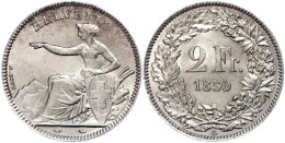 2 Franken, 1850, "Sitzende Helvetia", A, Vz.-st. In Dieser Erhaltung Seltenes Stück.  Vz-st2 Franc, 1850,... - Sonstige & Ohne Zuordnung