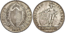 Tessin, 4 Franken, 1814, Ohne Stern, HMZ 2-923b, Schöne Patina, Ss-vz  Ss-vzTicino, 4 Franc, 1814, Without... - Sonstige & Ohne Zuordnung