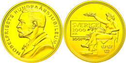 2000 Kronen, Gold, 2001, 100 Jahre Nobelpreis, 10,81g Fein, KM 901, Mit Zertifikat In Ausgabeschatulle, St. ... - Schweden